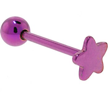 Purple Titanium Anodized 3 D STAR Barbell Tongue Ring