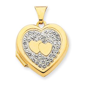 31Rq72YP7 L 14K 18mm Heart Double Heart White Crystal Locket