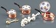 Reutter Porcelain Miniature Copper Pan Set & Garlic