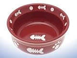 Fishbone Ceramic Cat / Dog Bowl for food or water - RED
