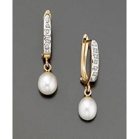 14k Gold Cultured Freshwater Pearl & Diamond Accent Drop Earrings by 