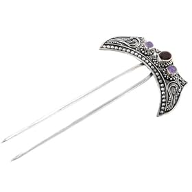 Amethyst and Garnet Sterling Silver Hair Pin Comb Stick by