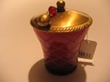 Red Cut Glass Votive Candle with Apple Icon and Ant. Brass Lid