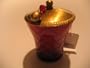 Red Cut Glass Votive Candle with Apple Icon and Ant. Brass Lid