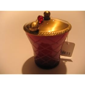 Red Cut Glass Votive Candle with Apple Icon and Ant. Brass Lid