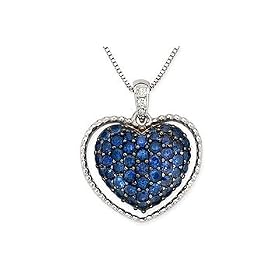 1 1/4 Carat Sapphire and Diamond 14K White Gold Pendant w/Chain