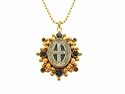 Oval San Benito Charm in Gold with Montana Blue Topaz by Virgins, Saints & Angels