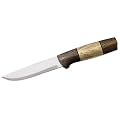 Helle Outdoormesser, Modell 90 Brokar, Dreilagenstahl, Nussbaum, Birkenholz, Lederscheide