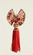 Asian Fusion Red Oriental Double Hand Fan with Tassesl Christmas Ornament 7"