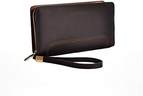 Men's Zip Leather Wristlet Business Mobile Card Accordion Clutch Bag