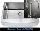 30 Inch Stainless Steel Curved Front Farm Apron Kitchen Sink and Kitchen Faucet w/ Soap Dispenser COMBO