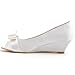 ELEGANTPARK Women Peep Toe Pumps Bows Mid Heel Wedges Satin Wedding Bridal Shoes