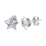 E505 7mm Stainless Steel Clear CZ Prong Set Flower Star Stud Earrings (E505)
