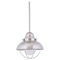 Hot Sale Sea Gull Lighting 6658-98 Single-Light Sebring Outdoor Pendant, Clear Seeded Glass and Brushed Stainless