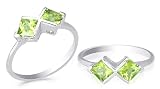 Princess Cut Peridot Ring Sterling Silver Size 9