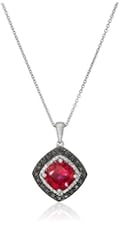 Sterling Silver and Cushion-Cut Created Ruby with Black and White Diamond Accents Pendant Necklace, 18"