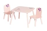 KIDS Room Furniture: Pretty Pink Butterfly Childrens Girls Wooden 2 x Chairs and Table Seatings Set