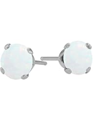 Genuine 4mm Round Opal 14 Karat White Gold Stud Earrings for Girls
