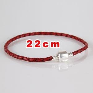 Hoobeads Jewelry Red Leather Champagne Bracelet 925 Sterling Silver Barrel Clasp Bracelet (8.7 inches)