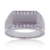 Men's 14 KT White Gold Modern Ring w Genuine Diamonds