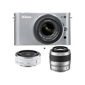 Nikon 1 J1 Mirrorless Digital Camera Two Lens Zoom Kit with Nikon 1 10-30mm VR Zoom Lens and Nikon 1 30-110mm VR Zoom Lens, Silver - Bundle with Nikon 1 Nikkor 10mm f/2.8 Lens, White - Includes: Free Nikon Bag and a 32GB Memory Card