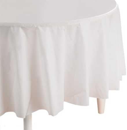 Group of 4 Medium Grade Plastic White Round Table Covers, for Parties, Events and Everyday