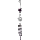 Pugster Belly Navel Ring Purple Crystal Curlicue Tassel Dangle February Belly Navel Ring Body Jewelry