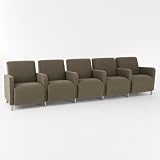 Ravenna Five Seater with Center Arms Avon Black Fabric/Brushed Steel Legs