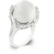 White Gold Rhodium Bonded Ring with Pave Round Cut Clear CZ Branches Hoisting a Large Shell Pearl in Silvertone - Size: 5-10 White Gold Rhodium Bonded Ring with Pave Round Cut Clear CZ Branches Hoisting a Large Shell Pearl in Silvertone - Size: 5-10