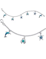 Sterling Silver 7.5" Blue Opal Sealife Charm Bracelet