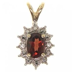 Oval Garnet & Diamond Pendant in White & Yellow Gold