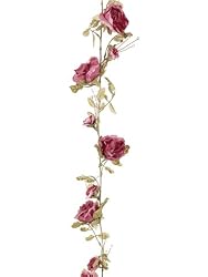 Club Pack of 12 Mauve Pink Dried Look Rose Silk Flower Garlands 6'