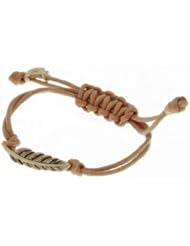 Womens Tan Ribbon Feather Charm Bracelet