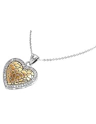 Sterling Silver Two-tone Turtle Shell Pattern Heart CZ Necklace