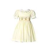 Yellow Hand-Smocked Flower Pots Design with Embroidered Flower Collar by Just Darling (4T - 6 years)