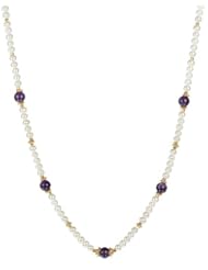 White Freshwater Cultured Pearl Strand with Amethyst Stations Necklace 18"