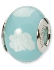 Sterling Silver Lt Blue/White Italian Murano Glass Charm