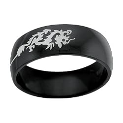Black 316L Stainless Steel Ring with Dragon Design