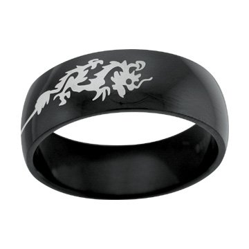 Black 316L Stainless Steel Ring with Dragon Design