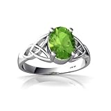 14K White Gold Oval Genuine Peridot Celtic Trinity Ring