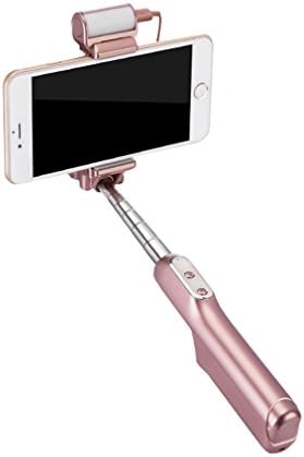 Steily Mini Foldable Selfie Stick Monopod with 360 Degree Led Fill Light and Rear Mirror for Iphone Samsung IOS Android Rose Gold