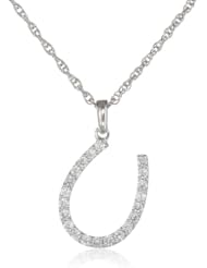 Platinum Plated Sterling Silver Round Cubic Zirconia Horseshoe Necklace