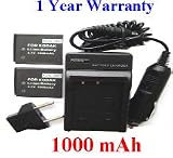 Nextop-2 Packs Kodak KLIC-7001, K7001-C Brand New 1000mAh REPLACEMENT Battery + 1 Compatible Wall & Car Charger (FREE European Adaptor) for EasyShare M753, M853, M863, V550, V570, V610, V705