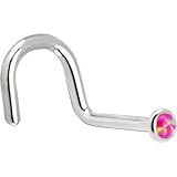 Solid 14KT White Gold 2mm Brilliant Pink Synthetic Opal Nostril Screw - 18 Gauge