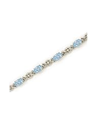 10K White Gold Oval Aquamarine and Diamond Bracelet