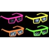3D Fireworks Glasses - 4 Pairs of Plastic Fireworks Glasses with Glow in the Dark and Black Light activated Frames (4 Pairs) - For Viewing Fireworks, Raves, Laser Shows,