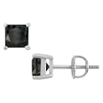 SAVE $300 - 2.00ct tw Natural Treated Black Diamond Ear Studd in 14K White Gold (SI - Black -Color) $299.00