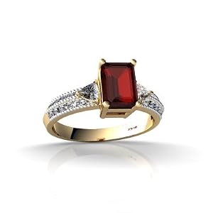 14K Yellow Gold Genuine Emerald-cut Garnet Ring - Size 8 by