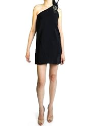 Applique Feathers Nylon/Rayon One Shoulder Mini Dress 