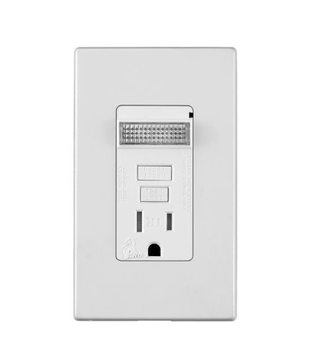 Leviton T7591-W 15 Amp, 125 Volt, Tamper Resistant SmartlockPro Combination GFCI Outlet with Sensor-Guidelight, Wallplate and Screws Included, White